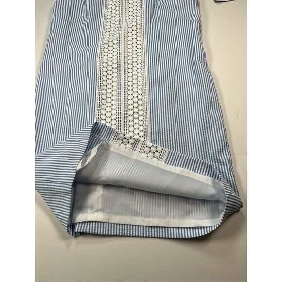 NEW London Times Sleeveless Blue White Lace Searsucker Stripe Shift Dress Size 6 - Picture 4 of 8